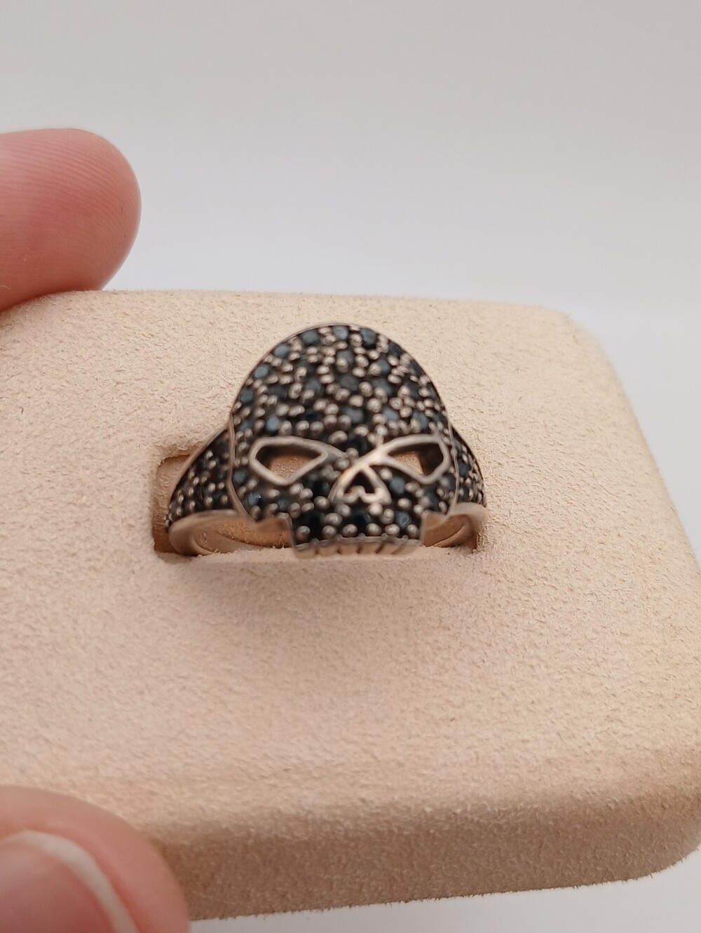 Harley Davidson Marked 925 Sparkle Skull Ring Size 6.5